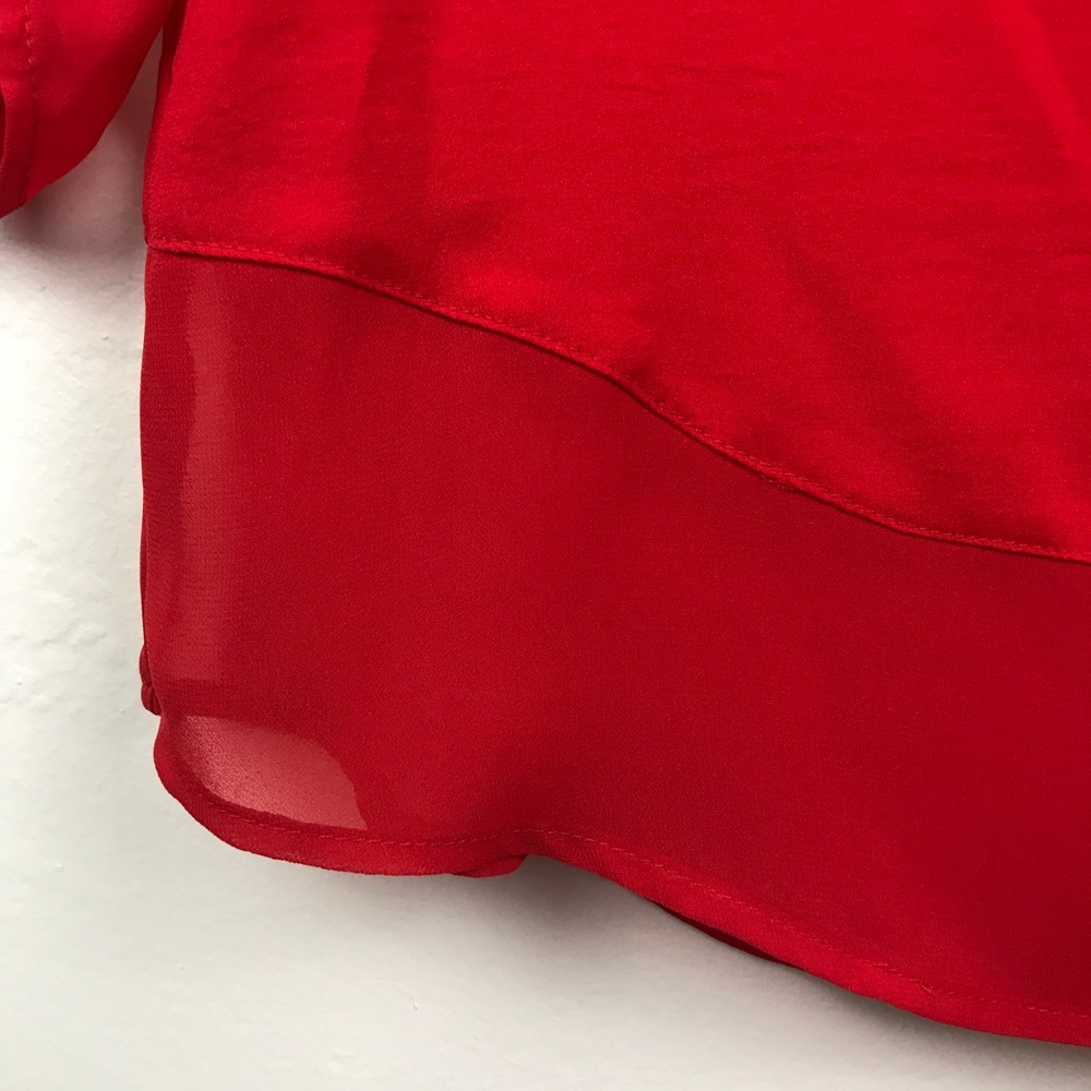 Express Red Pullover Blouse With Tabbed Sleeves Xs - image 5